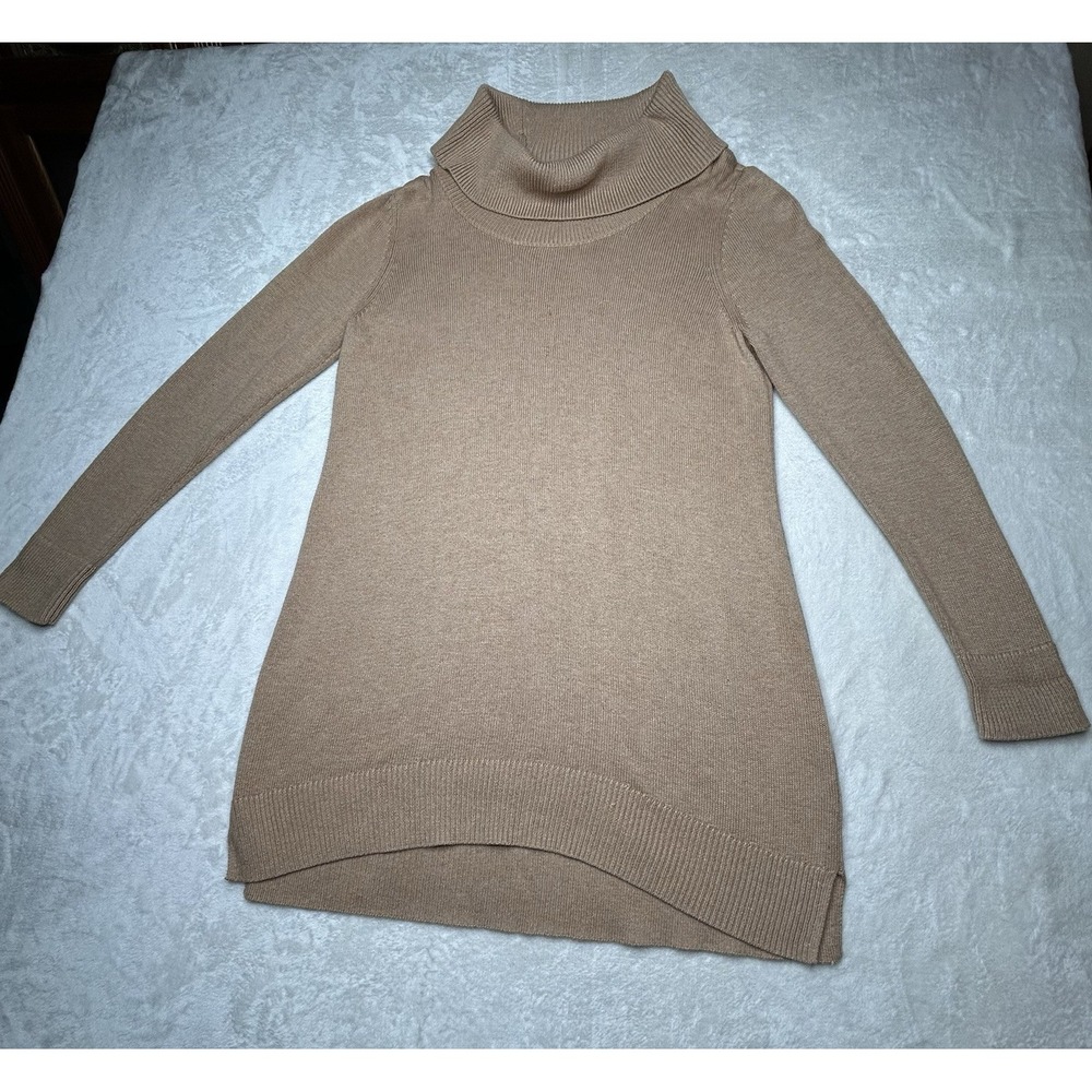 Chicos Womens Size 1 ( Medium ) Taupe Knit Cowl Neck Long Sleeve Tunic Sweater